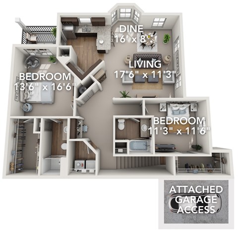 Floor plan for 2 beds, 2 baths, 1439 sqft